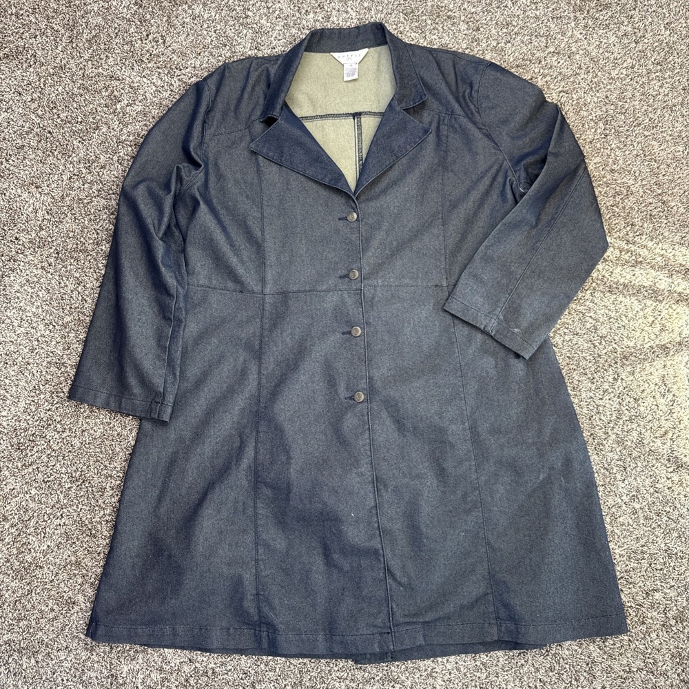 Vintage Woman Western Outfit JPR Denim Blue Button Up Long Jacket Size 16